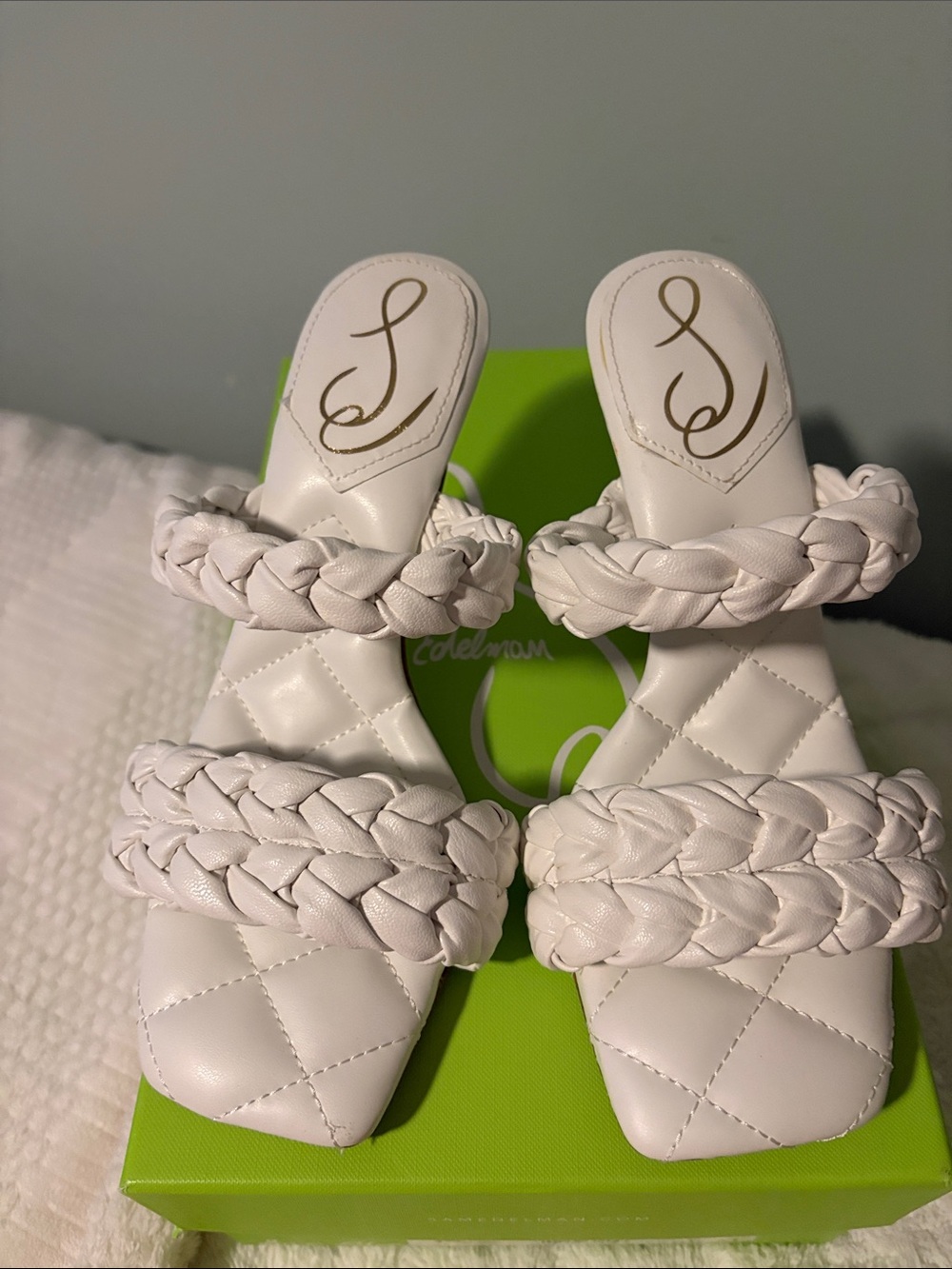 Sam Edelman White Braided Double-Strap Block Heel Sandals